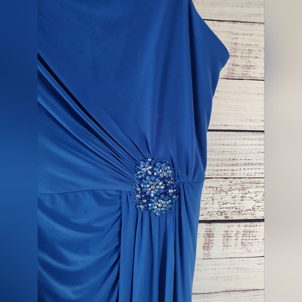 Adrianna Papell One Shoulder Blue Jersey Evening Gown Size 16 NWT - Picture 4 of 12